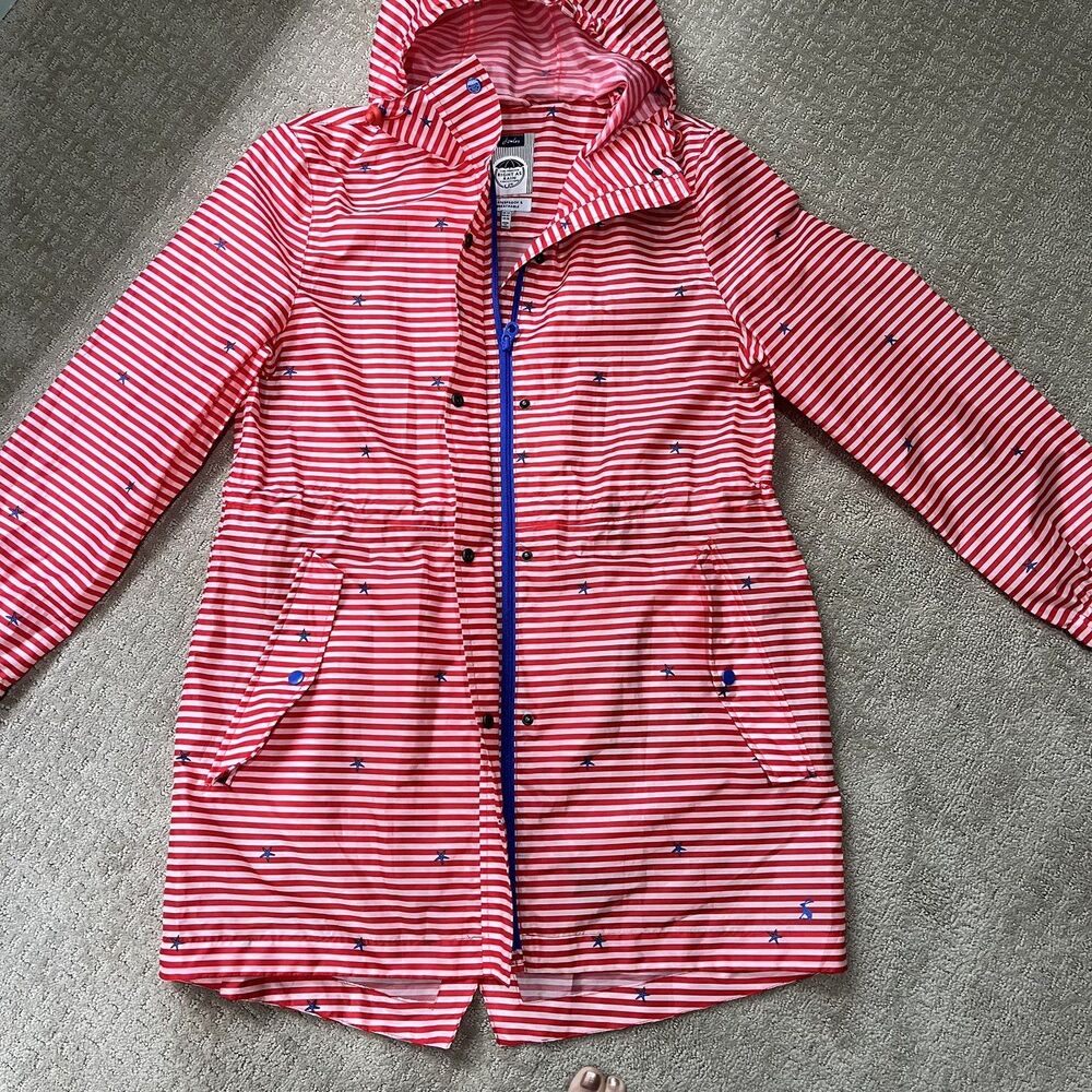 Joules Wom Sz 10 Right As Rain Jacket Red Pink Stripe Starfish Preppy Nautical